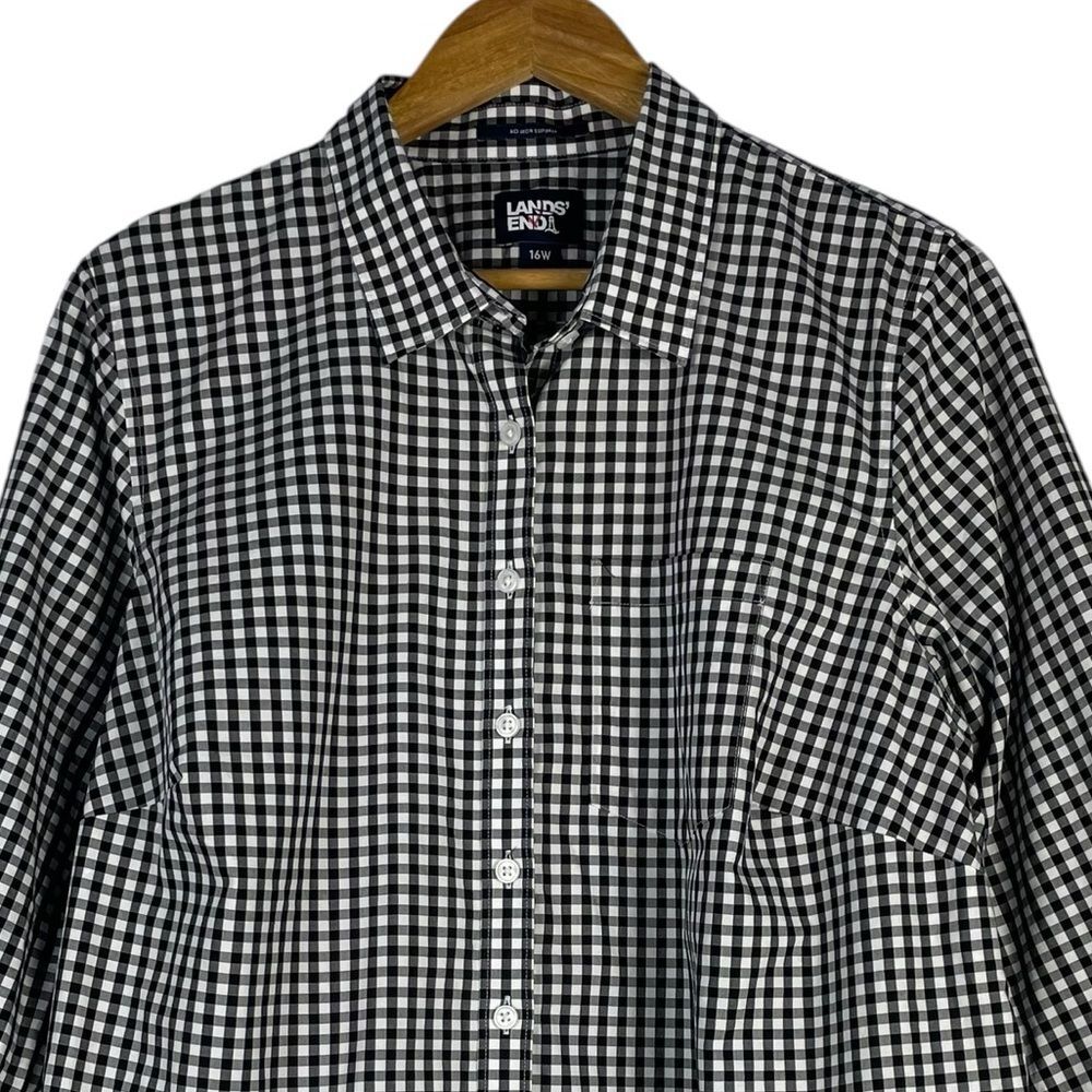 Land's End No Iron Supima Cotton Button Down Shirt‎ Siza 16W Check Black White - Picture 2 of 9